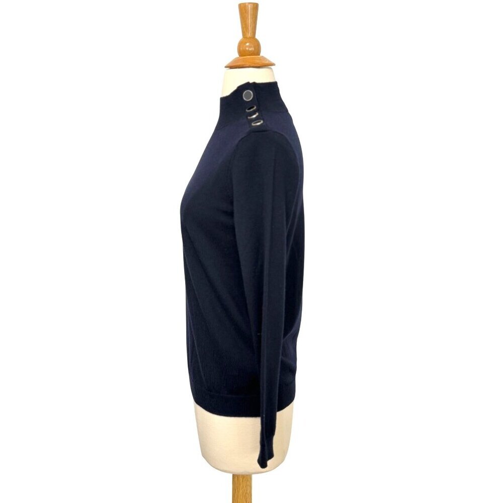 Sezane Jacob Sweater Jumper Navy Blue Long Sleeve Wool High Neck Buttons Size XS - Picture 4 of 11